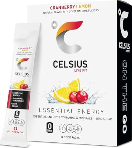 CELSIUS On The Go Cranberry Lemon, Sugar Free Energy Drink Mix (14 Sticks per Pack)