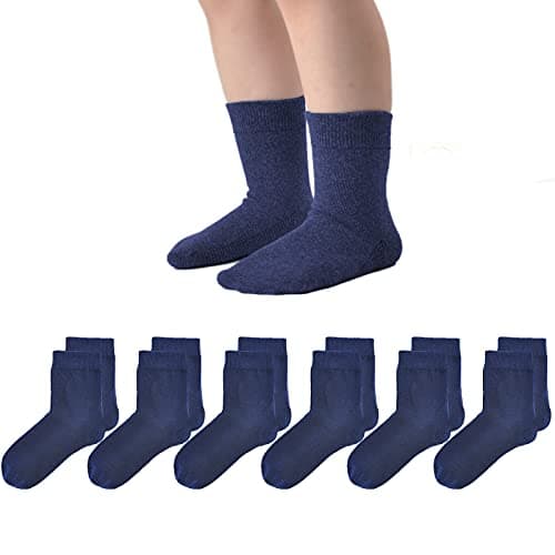 EPEIUS Girls Crew Socks 6-Pack, Cotton Seamless Toe Kids School Uniform Socks, Soft Breathable for Toddler Little Big Girls 11-15 Years Navy Blue