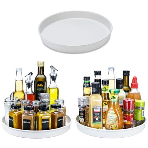 Amolliar Lazy Susan Turntable Organizer, Spice Rack Tray, White 10" 3 Pack