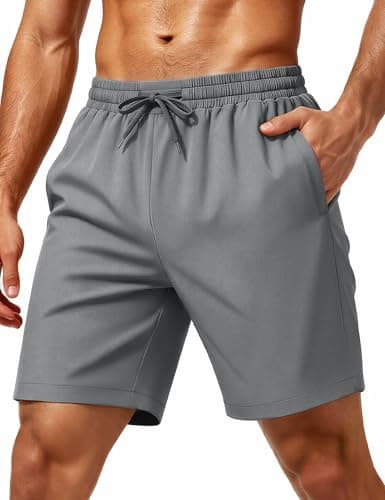 MAGCOMSEN Men's Athletic Running Shorts 7" Quick Dry Workout Gym Shorts with Pockets Basketball Sports LightGrey M