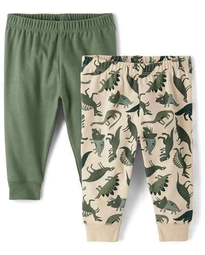 The Children's Place,Baby Boys,and Newborn Jogger Bottoms,Dino/Green 2-Pack,6 Months,9 Months