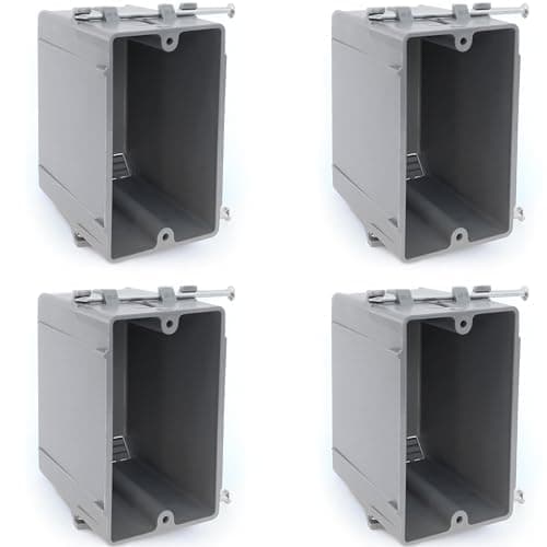 (4 Pack) 22 Cubic Inch Plastic Electrical Box, Grey Deep Outlet Box, One Gang New Work Junction Box, Captive Nails, Length 3.75'', Width 2.25'', Depth 2.9'', PVC Outlet Box, 22.5 Cu. in. Capacity