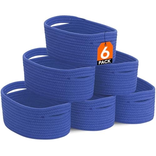 Lifewit Small Cotton Rope Woven Storage Baskets, Blue, 6 Pack