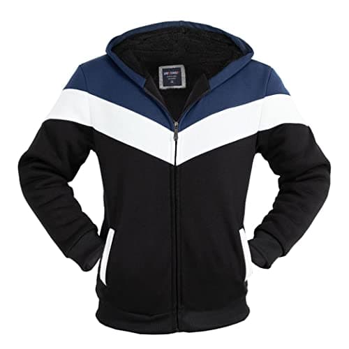 Sherpa Lined Boys Hoodie Full Zip Fleece Warm Youth Big Long Sleeve Child Sweatshirts Mfj194b-black/Navy/White