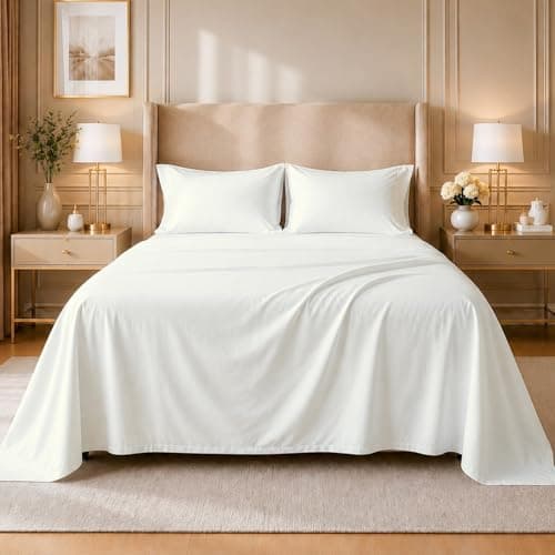 Cottingon 4 Pc Twin Extra Long Sheets for Dorm Bedding, 100% Egyptian Cotton, Specially Designed for College Room Beds, Pocket fits 10-15 inches Deep Mattress, Twin XL 39"x80", Ivory Solid