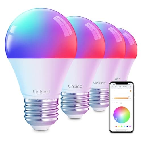 Linkind Smart Light Bulbs, Smart Bulb that Work with Alexa, Google Home, AiDot, LED Light Bulbs Color Changing RGBTW, 104 Preset Scene, Music Sync, Dotis, A19 E26 2.4G WiFi Bluetooth 60W 800LM, 4Pack