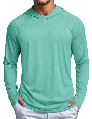 MAGCOMSEN Men Long Sleeve Sun Hoodie Lightweight Swimming Performance Hooded Sweatshirt Dry Fit Running Rash Guard Light Green, M