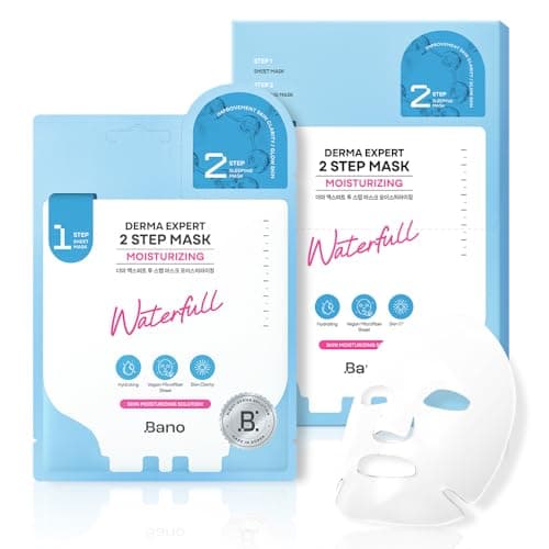 Bano Derma Expert 2 Step Moisturizing Face Mask – 2 in 1 Hydrating Sheet & Sleeping Mask with Hyaluronic Acid, Ceramide & Niacinamide | Supports Skin Barrier & Glow | Korean Skincare | 7 Sheets