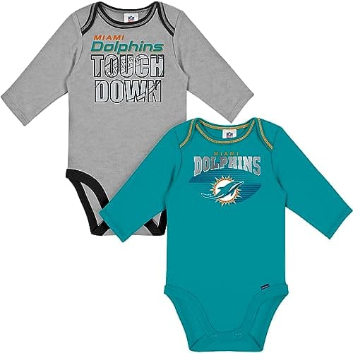 NFL Baby 2-Pack Long Sleeve Bodysuit, Miami Dolphins, 3-6 Months Team Color