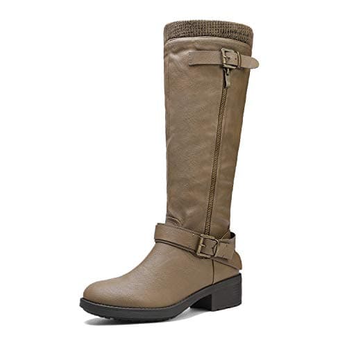 DREAM PAIRS Women's Knee High Boots Wide Calf Low Heel Riding Boots Fall Tall Boots for Women,Size 7.5,Khaki-Wide-T,UTAH-W