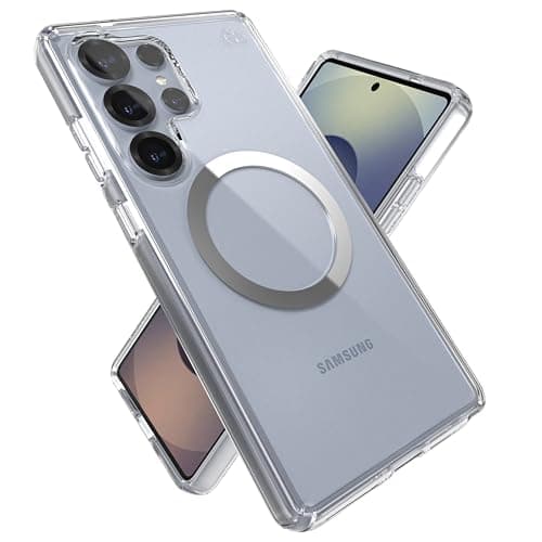 Speck Samsung Galaxy S25 Ultra Case - Magnet Case,13-Foot Drop Protection,Anti-Yellowing-Samsung S25 Ultra Case Magsafe-Raised Bezel & Enhanced Buttons -Presidio Perfect-Clear -Clear/Chrome(Pack of 1)