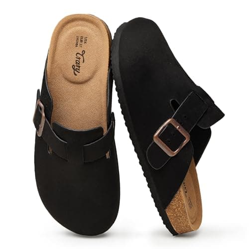 Trary Cloris Vegan Suede Clogs for Women, Slip On Potato Shoes Mules,Black,9