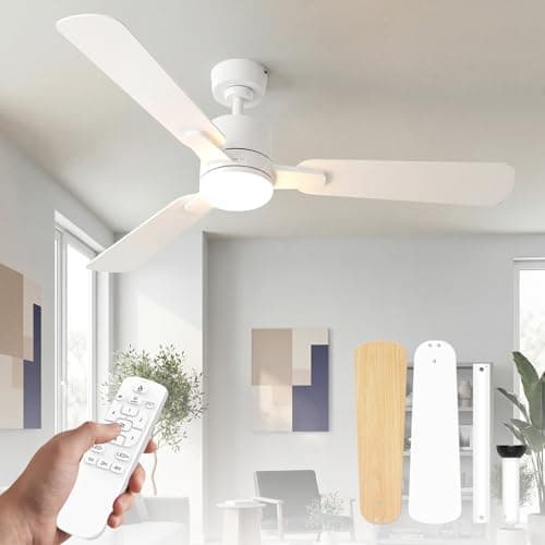 52" Ceiling Fan with Light and Remote, 6 Speed, Reversible Quiet DC Motor, 3CCT & Dimmable, Fast Install, Dual Finish 3 Blades Downrod Ceiling Fan with Lights for Bedroom, Living Room, Apartment