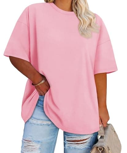 Plus Size Tops Oversized Tshirts for Women Basic Tees, Pink, XL