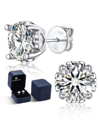 MomentWish Moissanite Earrings, 1Carat 925 Sterling Silver Studs Jewelry Gift for Anniversary Christmas, Daily Jewelry for Sensitive Ears