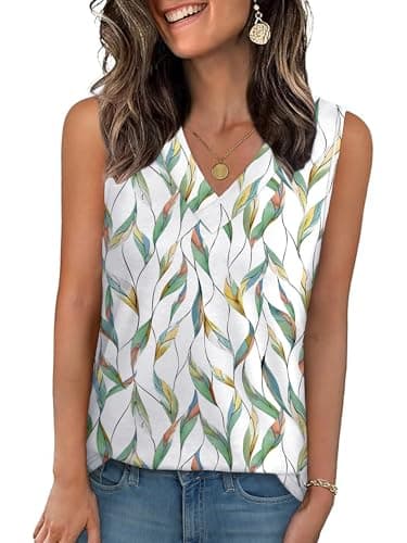 GKBK Tank Top for Women Cute Printed Summer Tops Womens T Shirts Flowy Spring Basic V Neck Sleeveless Tshirts Shirts Going Out Tops Leaf XL