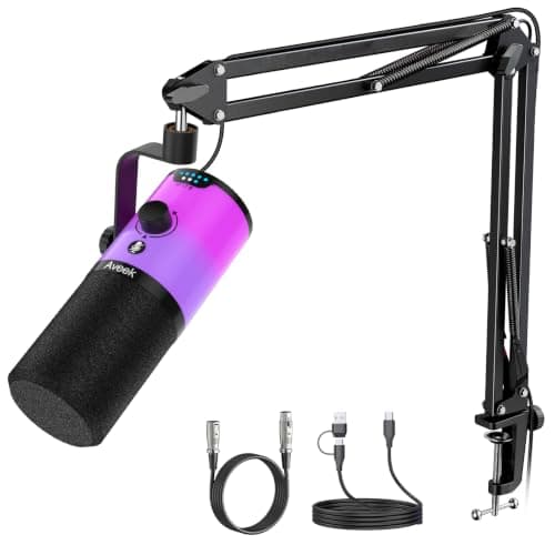 Aveek USB/XLR Dynamic Microphone with Boom Arm for Gaming & Streaming