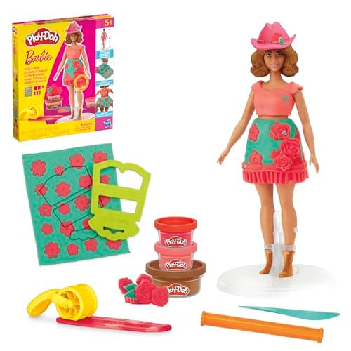 Play-Doh Barbie Florals and Fringe Set, Make Doll Clothes with Modeling Compound & 9 Fashion Accessories, Arts & Crafts for Girls & Boys 5+