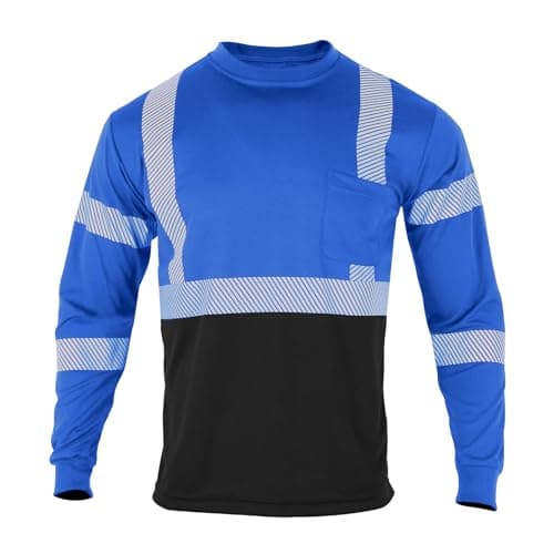 FONIRRA Safety Shirts for Men High Visibility Reflective ANSI Class 2 Hi Vis Construction Work T Shirts Long Sleeve (Blue,L)