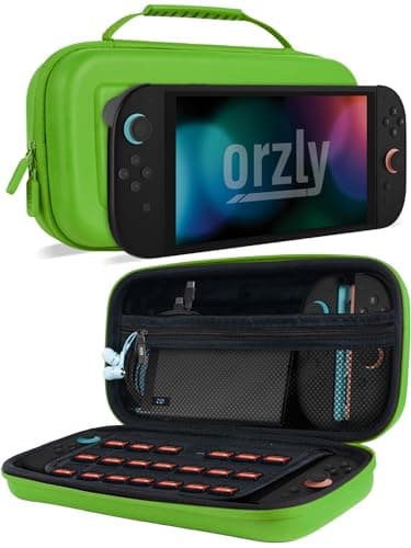 Orzly Case Compatible with Nintendo Switch 2 – Protective Travel Carry Case with Screen Padding, Game Card & microSD Slots, Zipped & Open Pockets for Accessories – 7.9" Gift Boxed