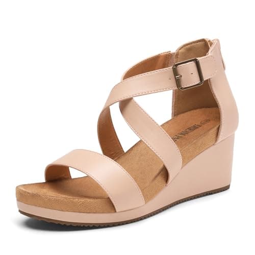 DREAM PAIRS Women's Open Toe Buckle Ankle Strap Summer Platform Wedge Sandals,Size 5,Nude/Pu,NINI-2