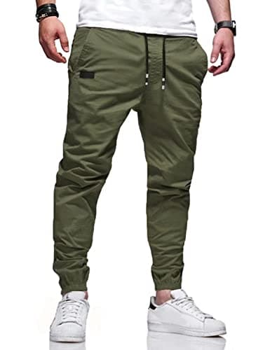 M Menmentings Mens Casual Joggers Pants with Pockets-Lightweight Chino Twill Cargo Pants for Men, Stretch Travel Hiking Jogging Pants Grass Green M