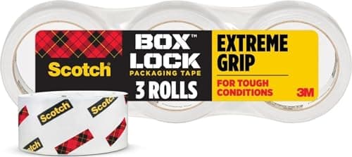 Scotch Box Lock Packing Tape, Clear, Extreme Grip Box Packaging Tape for Shipping and Mailing, 1.88 in. x 54.6 yd, 3 Refill Rolls