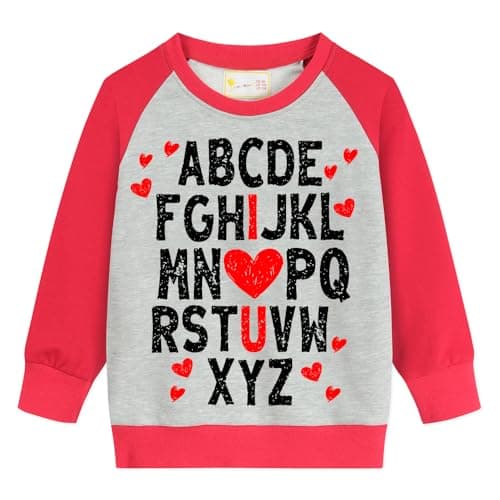 Little Hand Boys Valentines Sweatshirt ABC Love Heart Shirts Toddler Valentines Funny T-Shirt Outfit for Kids Age 4