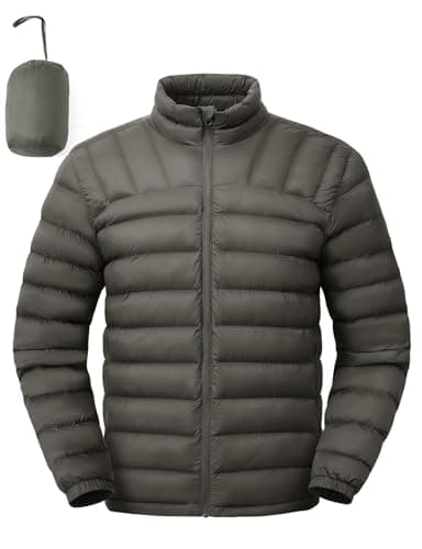 TBMPOY Men's Packable Puffer Jackets Lightweight Puffy Winter Coat Water-Resistant Bubble Insulated for Travel Ski Hiking Dark Grey M