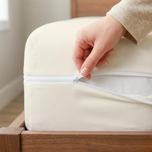 Twin XL 1 PC Zipper Fitted Sheet, Brushed Premium Quality Microfiber, Soft Shrinkage and Fade Resistant Bottom Sheet fits Upto 16 Inch Deep Pocket, Zipper Mattress Cover, Ivory