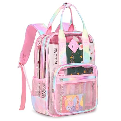 Rinooau Clear PVC Backpack Heavy Duty Pink Stadium Approved for School
