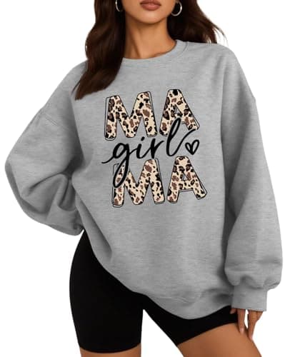 DOOLECK Mama Sweatshirts Oversized Crewneck Long Sleeve Mom Sweatshirt Graphic Casual Loose Fit Pullover