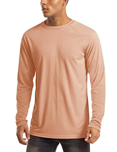 MAGCOMSEN Rashguard Shirts for Men - Long Sleeve Sun Protection Athletic T-Shirts for Cycling, Outdoor, Camping & Hiking - Apricot