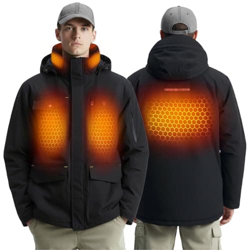 InoKraft Heated Jacket for Men with Rechargable Battery Pack Included, Men's Heated Winter Coat with Water-Resistent Shell (USB-C Charging Cable Included), Size Medium
