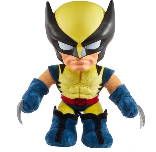 Mattel Marvel X-Men Plush Toy with Sounds & Talking, ’97 Wolverine Collectible with Yellow Suit & Retro Animation Style
