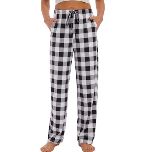 ROSA JUNIO Womens Pajama Pants with Pockets, Soft Drawstring Pajama Bottoms Women, Comfy Causal Sleep Lounge Pants