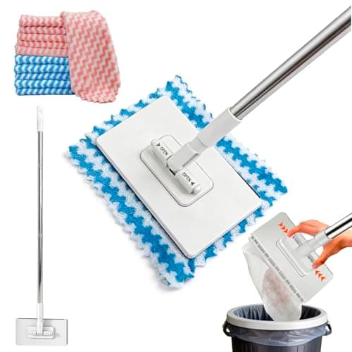 Snap Grip Mini Mop, Zero Touch No Wash Lazy Mop with One-Click Cloth Change, Compatible with Face Towels, Adjustable for Wet/Dry Floors, Tile, Hardwood, Corners (10 Reusable Cloths)