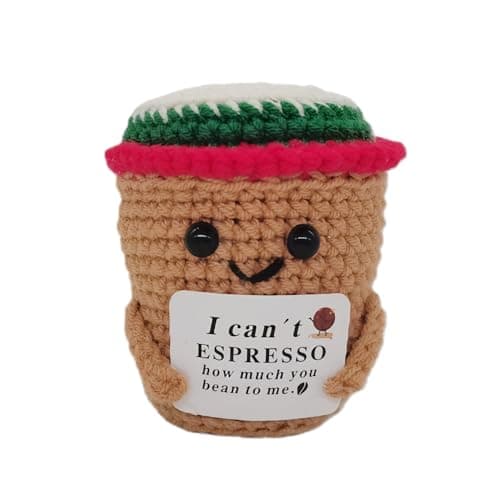 qyqkfly Qyqkfl Birthday Mother's Day Positive Gifts for Women Men Crochet Coffee Cup Desk Decor–Cute Coffee Lover Accessory Anniversay Gift for Best Friend Girlfriend Boyfriend Colleague Couple Wife