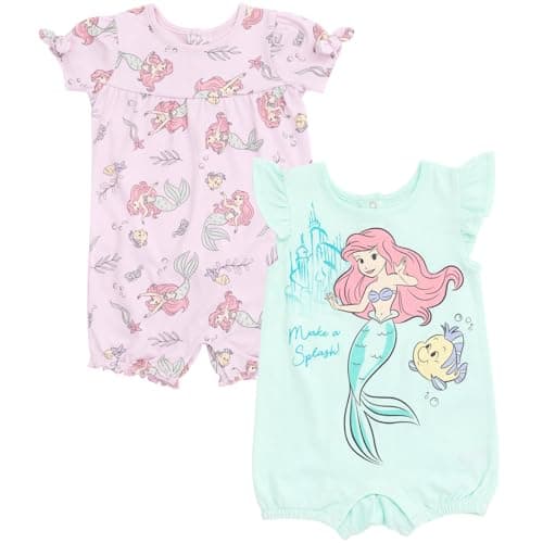 Disney Princess Ariel Infant Baby Girls 2 Pack Rompers Blue/Purple 9-12 Months