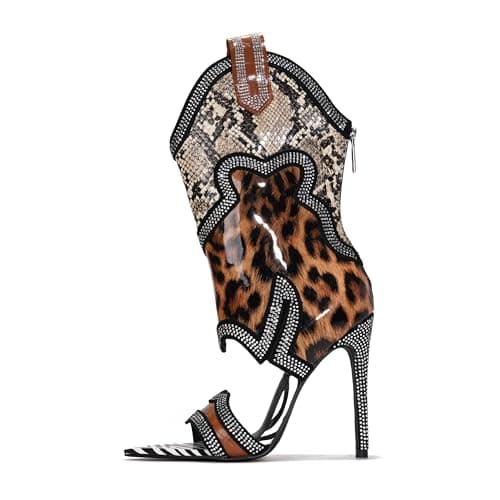 Cape Robbin Rhinestone Cowboy Boots for Women - Black Western Stiletto Heels with Cutout Ankle, Pointed Toe & Side Zipper Closure Cowgirl Booties (Nanaye-2) 7