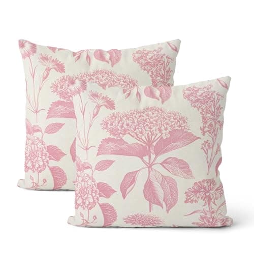 DAFENA Pink Pillow Covers 16x16 Inch 2 Pcs Boho Vintage Floral Decor Throw Pillows Hydrangea Flower Seasonal Outdoor Farmhouse Neutral Accent Decoration Pillowcase Linen Cushion Cover for Sofa