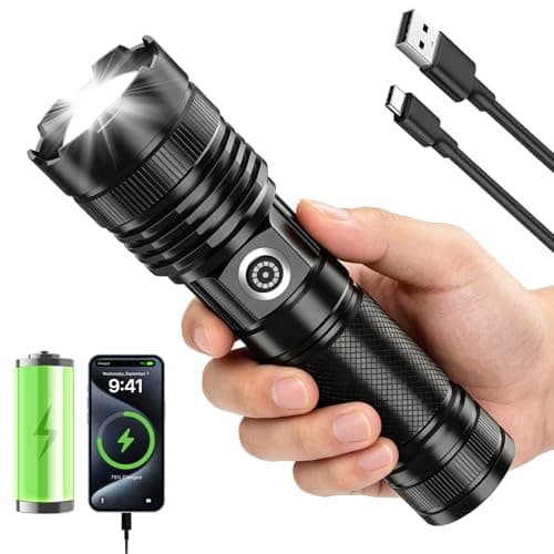 BESTSUN Rechargeable Flashlights High Lumens, Super Bright Tactical Flashlight 3 Modes with Power Display, Waterproof Zoomable LED Flash Light for Home Emergencies Camping Hiking