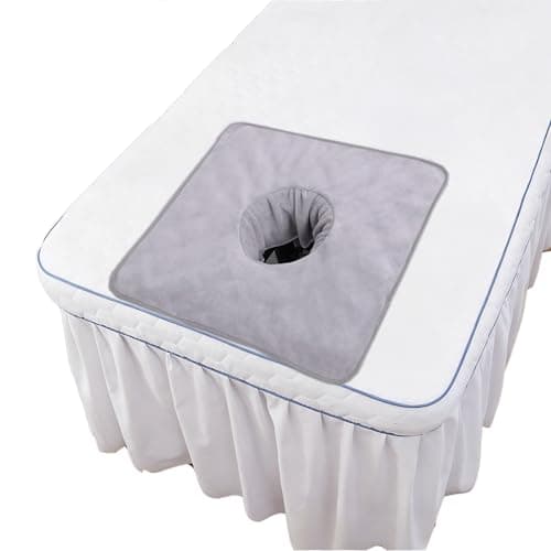 Massage Table Cover Towel with Face Cradle Hole, Premium Fitted Sheet with Locked Edges (Light Gray Square)