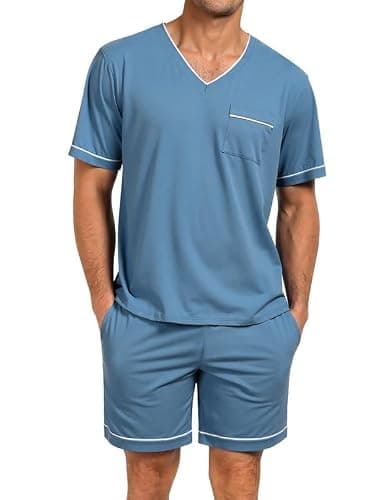 Marvmys Men's Pajama Sets Shorts Short Sleeve Pj Sets Loungewear Lightweight Lounge Sets with Pockets Blue 3XL