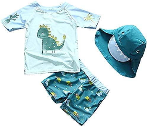 SGMWVB Baby and Toddler Boys' 3-Piece Swimsuit Set Kids Dinosaur Bathing Suit Swimwear with Hat Surfing Suit UPF 50+(4-5T)
