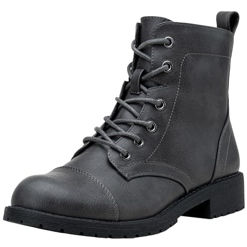 Vepose Women's Ankle Boots Lace up, Flat Fashion Combat Booties Low Heel, 910 - Grey, Gray, Size 6 US (CJY910 Grey 06)