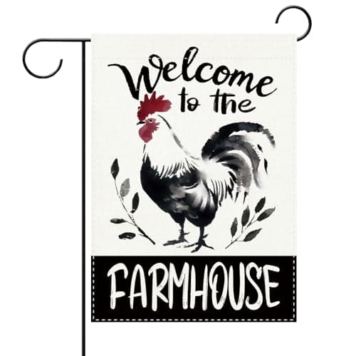 Terkki Welcome to The Farmhouse Rooster Decorative Garden Flag, Watercolor Farm Chicken Small Yard Outside Decorations, Rustic Country Burlap Outdoor Home Decor Double Sided 12 x 18