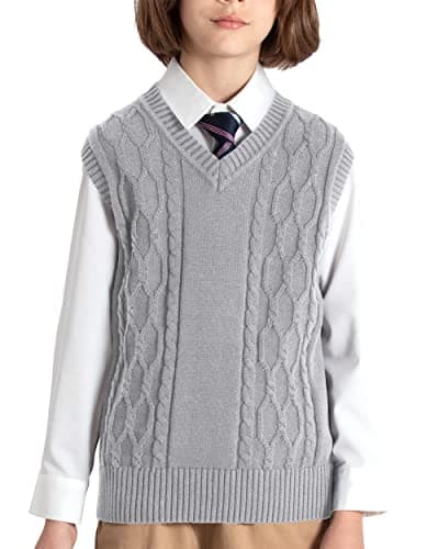 JSTEX Boys Sweater Vest Cotton Kids Uniform Vest Sleeveless Knit Pullover