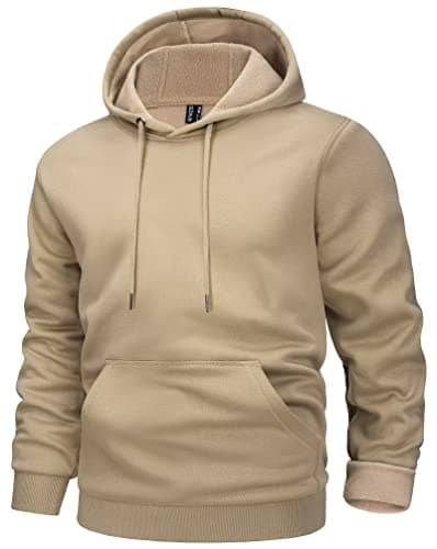 MAGCOMSEN Mens Hoodies Pullover Stylish Casual Sweatshirt Athletic Pullover Warm Micro Fleece Outdoor Sweatshirts Lightweight Sweatshirts Khaki S