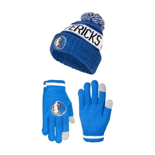 Ultra Game NBA Official Boys Girls Super Soft Winter Beanie Knit Hat with Extra Warm Touch Screen Gloves, Dallas Mavericks, Team Color, 1SIZE